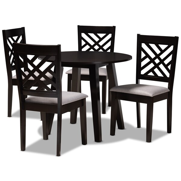 Baxton Studio Lilly Grey Upholstered and Dark Brown Finished Wood 5-Piece Dining Set 169-9402-10896 - main